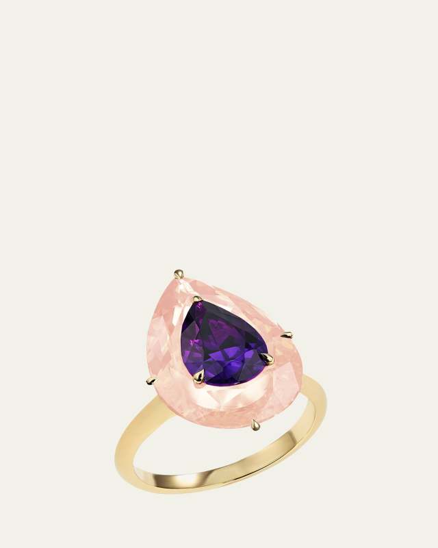 18K Rose Gold Inlay Shine Ring with Amethyst and Quartz
